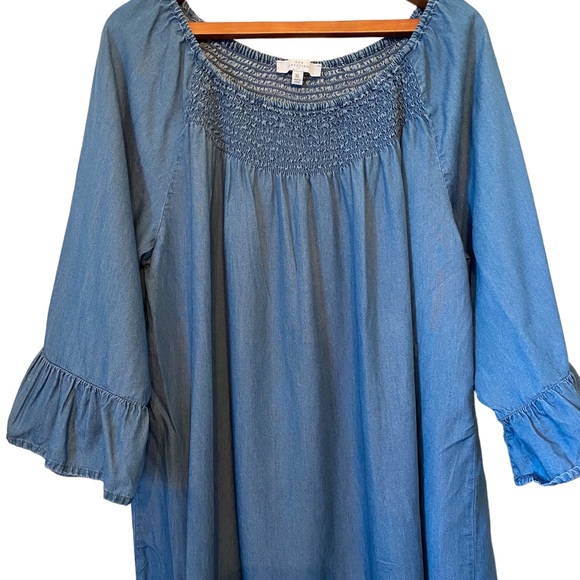 New Directions Denim 3/4 Sleeves Dress with Smocking - Picture 3 of 16